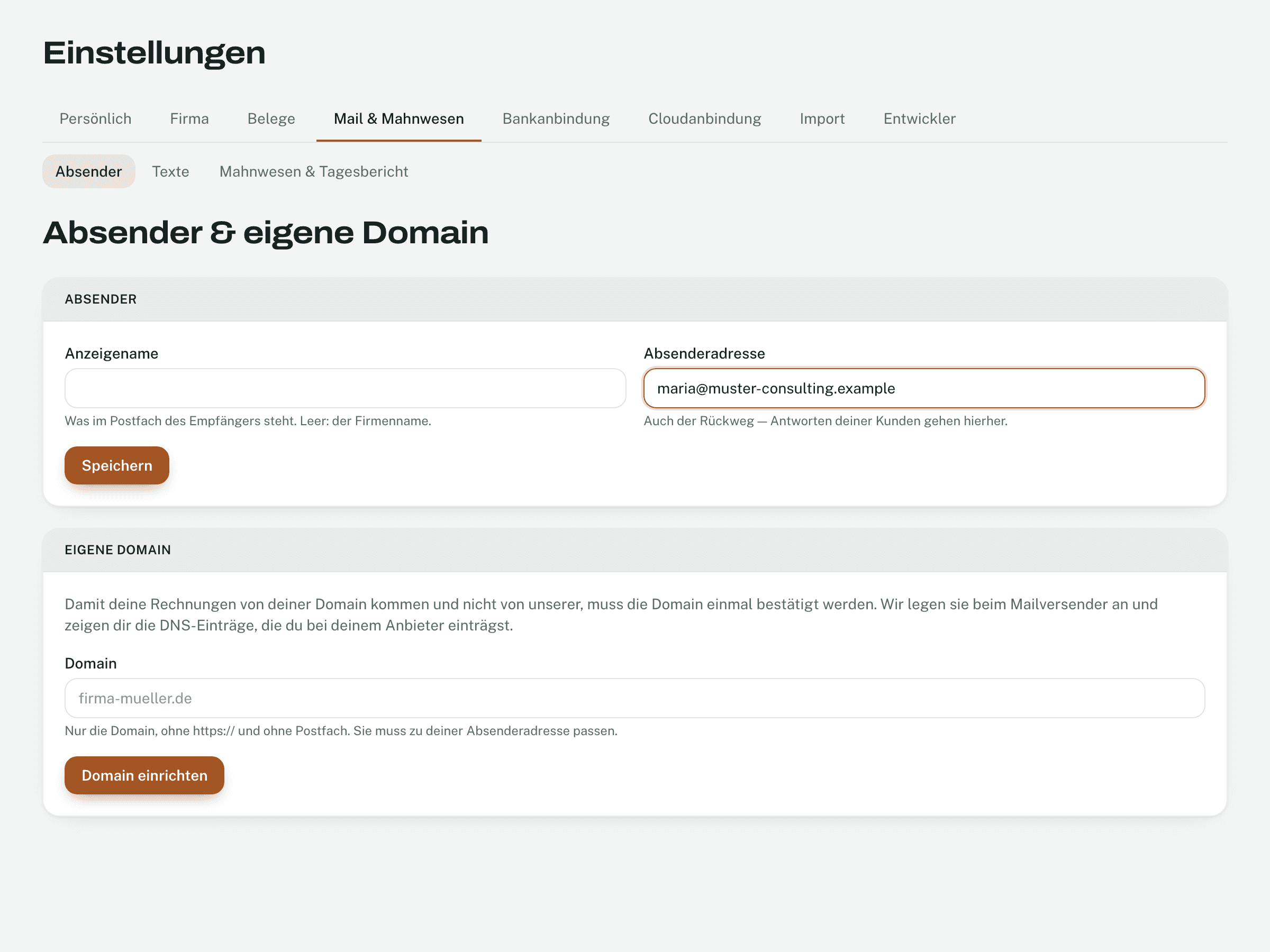 Absender und eigene Domain