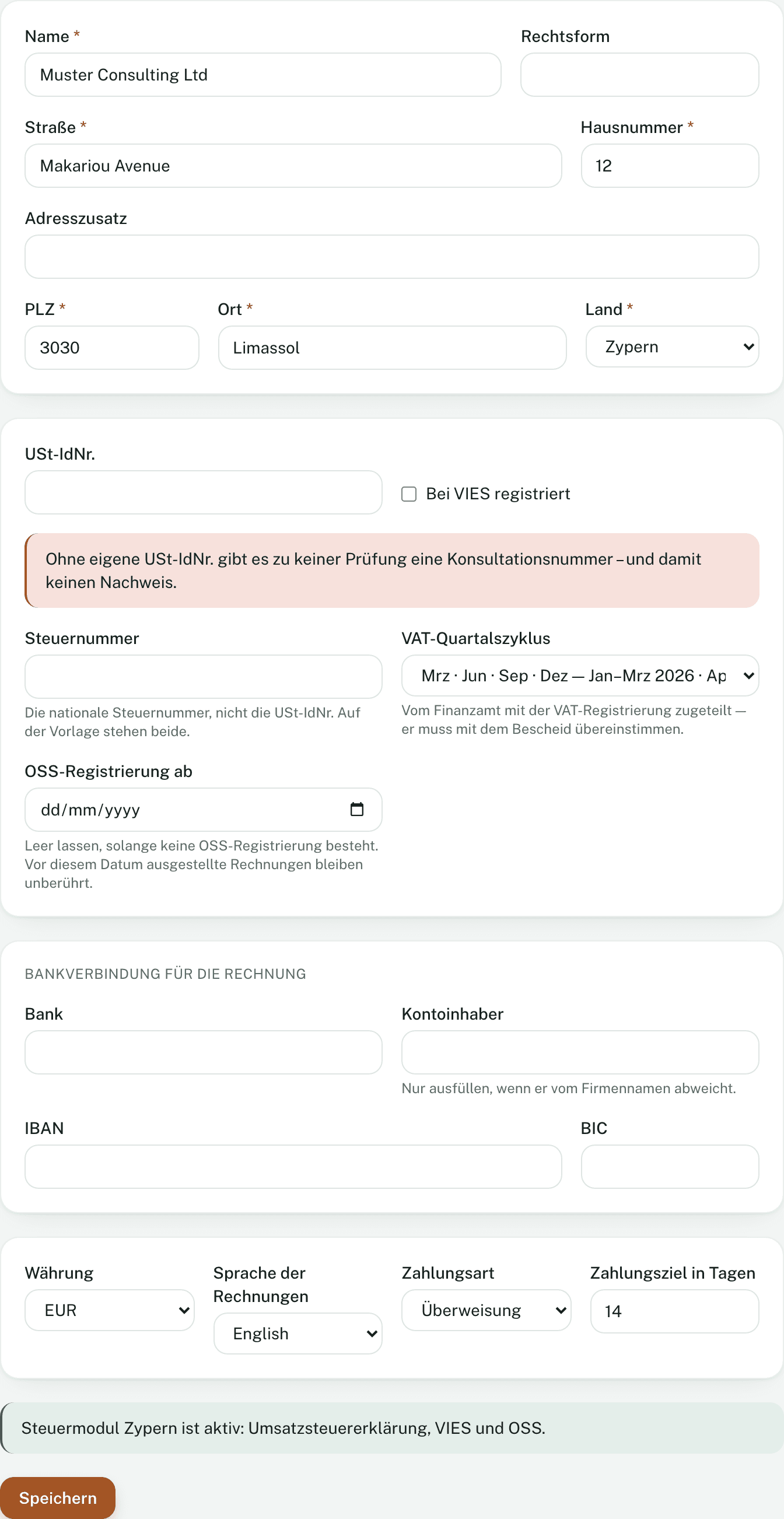Die Firmendaten einer Musterfirma