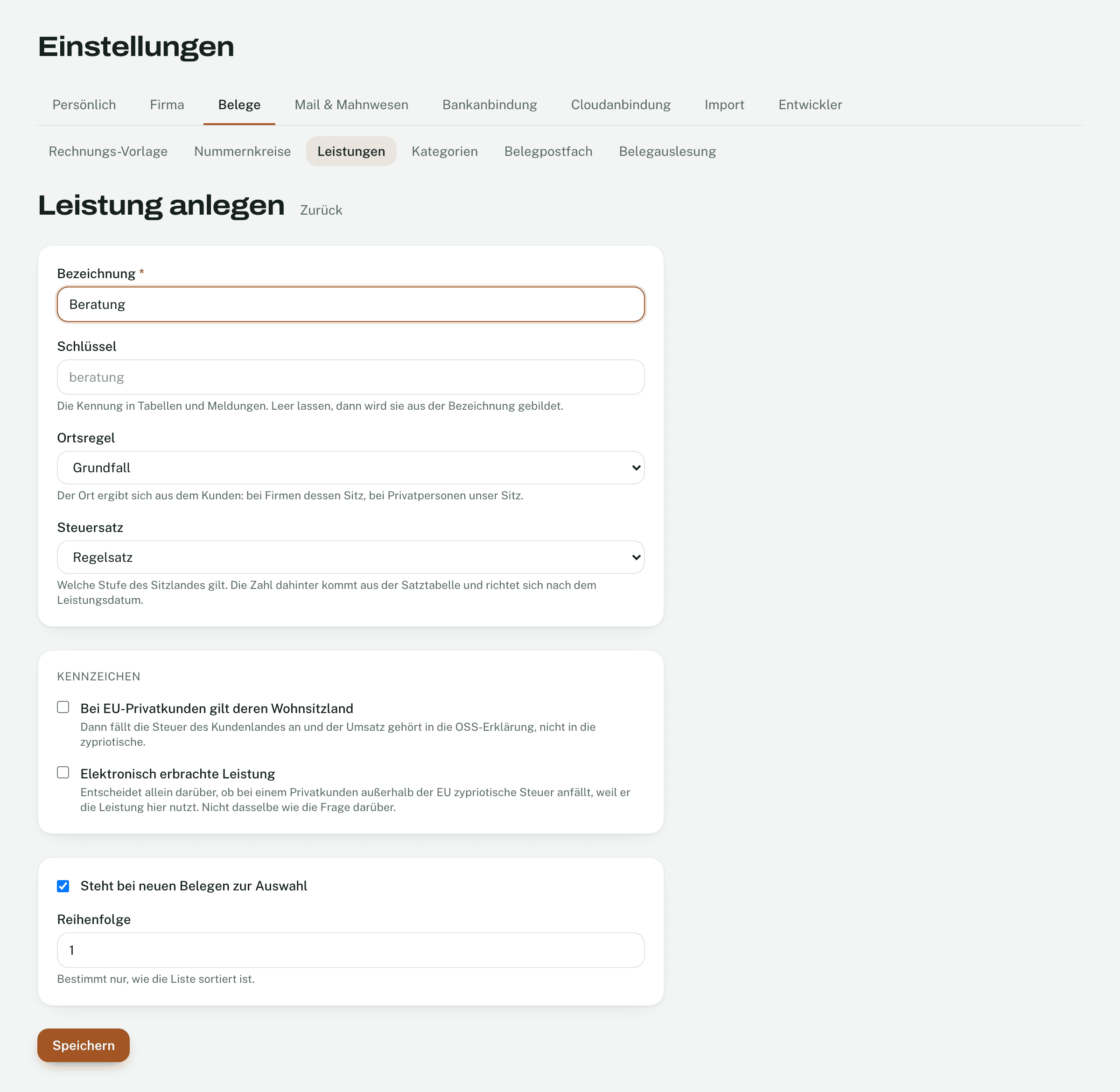 Eine Leistungsart „Beratung“ mit Grundfall und Regelsatz